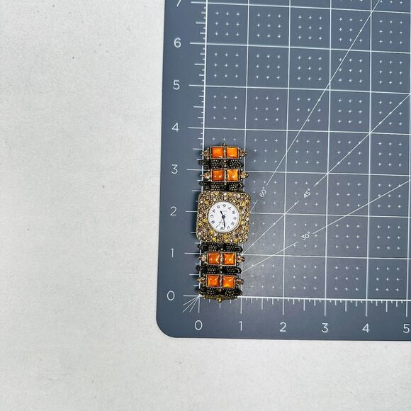 Felecia Watch Bracelet Rhinestone Stretchy Band 30mm Bronze Tone New Battery - Picture 8 of 8